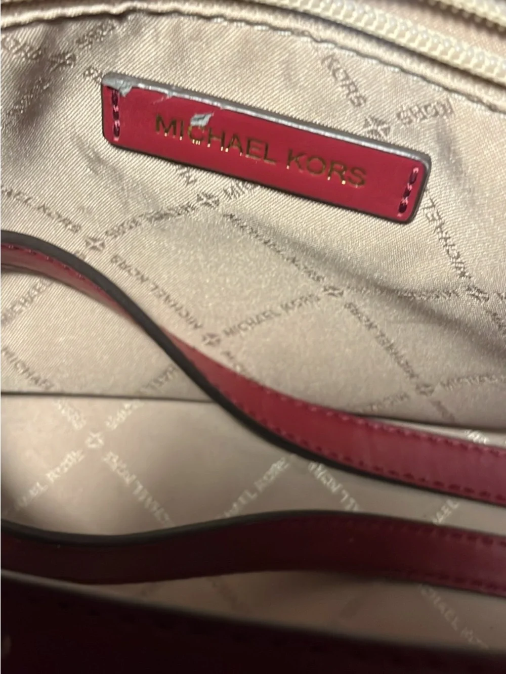 Michael Kors Red Leather Mini Satchel with Belt Accent